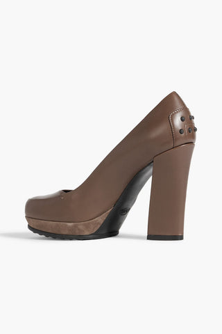 TOD'S SUEDE-TRIMMED LEATHER PLATFORM PUMPS - Size 42