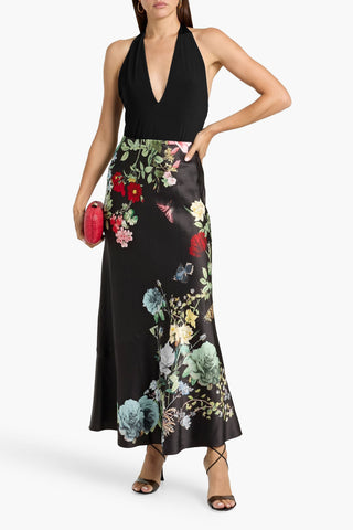 ALICE + OLIVIA TERESE FLORAL-PRINT SATIN MAXI SKIRT - Size 2