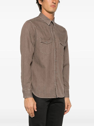 Tom Ford Faded Brown Washed Denim Western Shirt