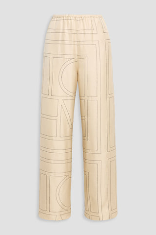 TOTEME EMBROIDERED SILK-TWILL WIDE-LEG PANTS - Size 34