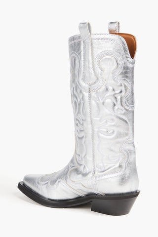 GANNI EMBROIDERED METALLIC COWBOY BOOTS - Size 37