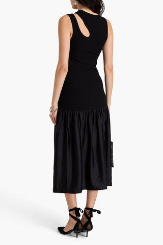 SANDRO CUTOUT SATIN AND RIBBED JERSEY MIDI DRESS - Size 36