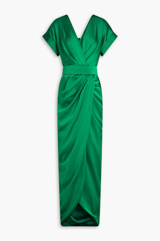 RHEA COSTA JAYA BELTED DRAPED SATIN MAXI DRESS - Size 42