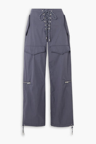 DION LEE LACE-UP  COTTON-BLEND TWILL WIDE-LEG PANTS - Size 6