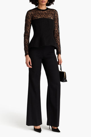 SIMKHAI PRIMA CORDED LACE-PANELED CLOQU PEPLUM TOP - Size 6