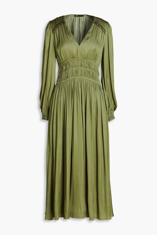 MAJE SHIRRED SATIN MIDI DRESS - Size 42
