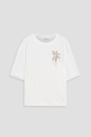 BRUNELLO CUCINELLI BEAD-EMBELLISHED COTTON-JERSEY T-SHIRT - Size M