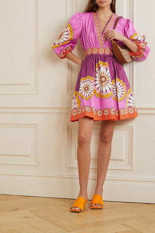 LA DOUBLEJ MARGHERITA FLORAL-PRINT COTTON-POPLIN MINI DRESS - Size XL