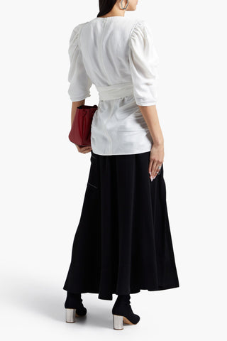 PROENZA SCHOULER WRAP-EFFECT RUCHED SILK-SHANTUNG TOP - Size 2