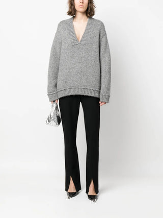 Tom Ford Bouclé Knit Deep V-Neck Sweater Grey