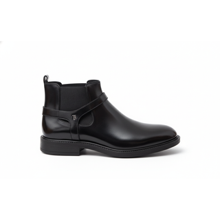 Tods Tod's Polished Leather Ankle Strap Chelsea Boots Black
