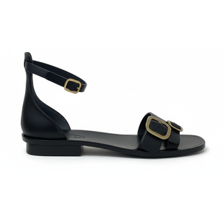 Tods Black Leather Strap Flat Sandals