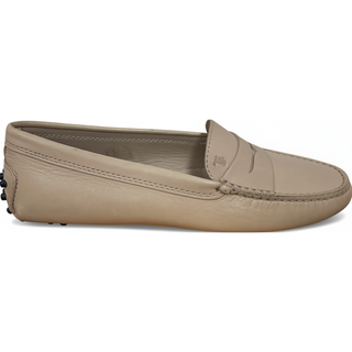 Tod’s Beige Leather Driving Loafers with Rubber Pebble Sole