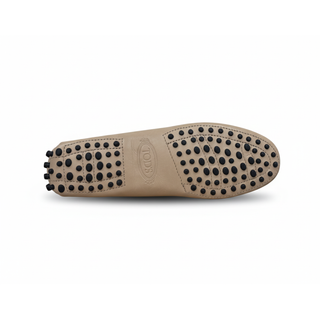 Tod’s Beige Leather Driving Loafers with Rubber Pebble Sole