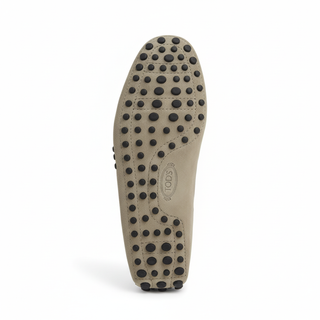 Tod’s Olive Suede Driving Loafers with Black Rubber Pebble Detail