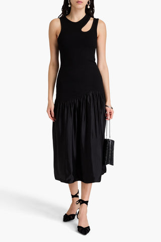 SANDRO CUTOUT SATIN AND RIBBED JERSEY MIDI DRESS - Size 42