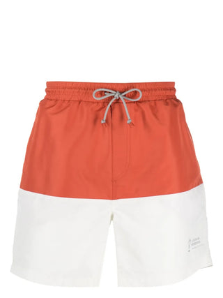 Brunello Cucinelli Technical Fabric Color-Block Logo-Embroidered Swim Trunks