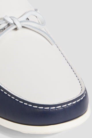 FERRAGAMO MARLIN COLOR-BLOCK LEATHER BOAT SHOES - Size 9