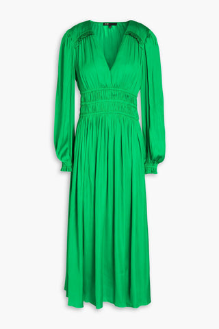 MAJE SHIRRED SATIN-CREPE MIDI DRESS - Size 34