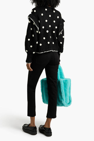 FARM RIO FLORAL-APPLIQUD RIBBED-KNIT CARDIGAN - Size S