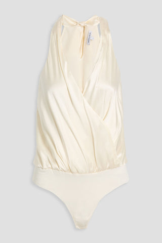 VERONICA BEARD FERNANDA WRAP-EFFECT SILK-BLEND SATIN BODYSUIT - Size 8