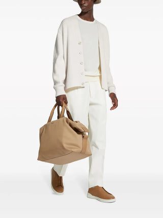 Zegna White Cotton Blend Flat-Front Trousers
