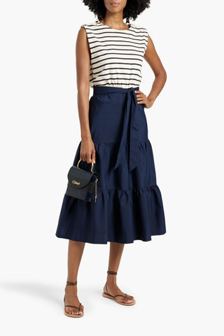 VERONICA BEARD PAZILA STRIPED COTTON-JERSEY AND POPLIN MIDI DRESS - Size XS