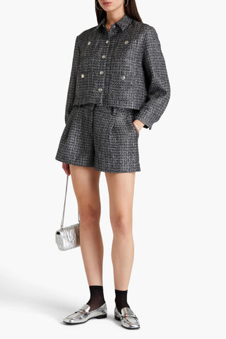 MAJE SEQUIN-EMBELLISHED METALLIC TWEED SHORTS - Size 38