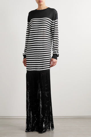 KHAITE TORINO FRINGED STRIPED KNITTED MAXI DRESS - Size L