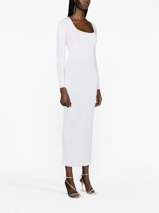 Tom Ford Knit Long-Sleeve Square-Neck Midi Dress White