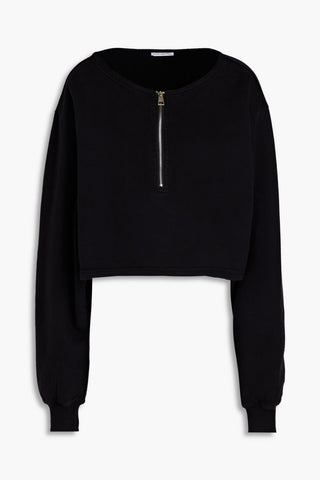 GOOD AMERICAN CROPPED COTTON-FLEECE HALF-ZIP SWEATSHIRT - Size 4