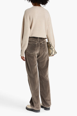 BRUNELLO CUCINELLI BEAD-EMBELLISHED COTTON-VELVET STRAIGHT-LEG PANTS - Size 38