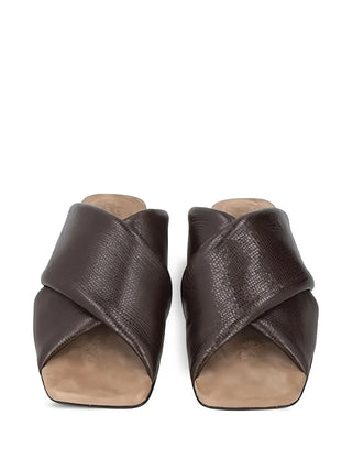 Brunello Cucinelli Embossed Leather Criss-Cross Slide Sandals