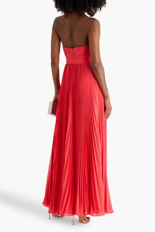 BADGLEY MISCHKA STRAPLESS EMBELLISHED PLEATED CHIFFON GOWN - Size 4