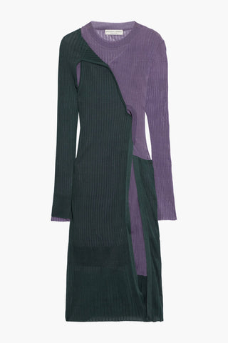 BOTTEGA VENETA DRAPED TWO-TONE RIBBED SILK DRESS - Size 44