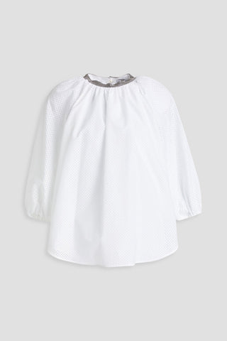 BRUNELLO CUCINELLI BEAD-EMBELLISHED PERFORATED COTTON TOP - Size L