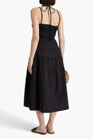 SANDRO GATHERED STRETCH-COTTON POPLIN MIDI DRESS - Size 36