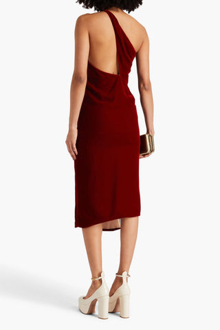 OSCAR DE LA RENTA ONE-SHOULDER CUTOUT VELVET MIDI DRESS - Size 8