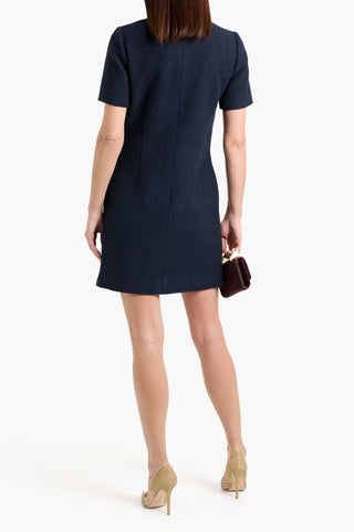 OSCAR DE LA RENTA COTTON-BLEND BOUCL AND GUIPURE LACE MINI DRESS - Size 4
