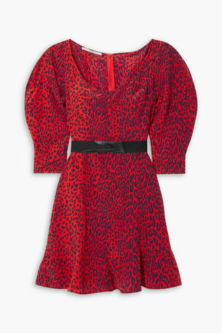 STELLA MCCARTNEY BELTED LEOPARD-PRINT SILK CREPE DE CHINE MINI DRESS - Size 36