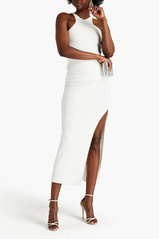 HERVÉ LÉGER SPLIT-FRONT RIBBED-KNIT MIDI SKIRT - Size S