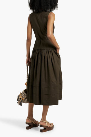 ULLA JOHNSON KIRAN TIERED COTTON-POPLIN MIDI DRESS - Size 0