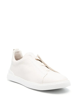 Zegna Grained Leather Slip-On Sneakers in Beige