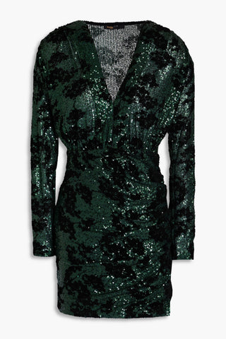 MAJE SEQUIN-EMBELLISHED FLOCKED MESH MINI DRESS - Size 38