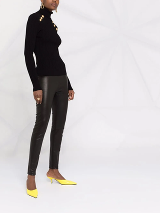 Tom Ford Leather Branded-Waist Leggings with Ankle Zips