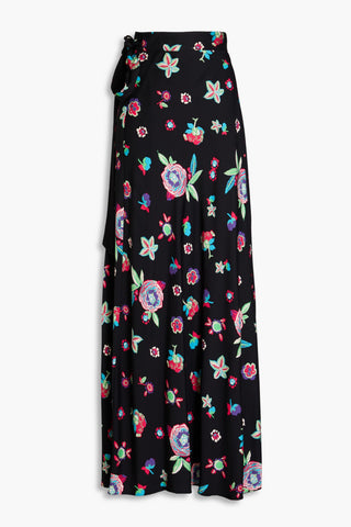 DIANE VON FURSTENBERG KRISA FLORAL-PRINT CREPE DE CHINE MAXI WRAP SKIRT - Size XXS