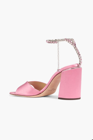 JIMMY CHOO SAEDA 85 CRYSTAL-EMBELLISHED SATIN SANDALS - Size 40