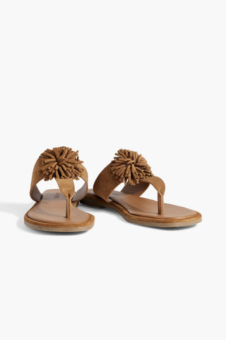 IRIS & INK GRACE POMPOM-EMBELLISHED SUEDE SANDALS - Size 38