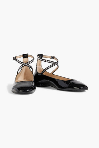 STUART WEITZMAN EDEN CRYSTAL-EMBELLISHED PATENT-LEATHER BALLET FLATS - Size 9