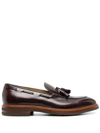 Brunello Cucinelli Polished Leather Burgundy Tassel Loafers